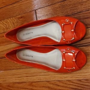 Orange Liz Claiborne peep toe flats size 9